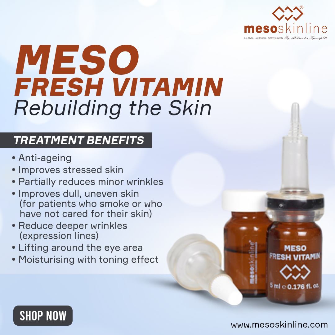 Read more about the article MESO FRESH VITAMIN
 rebuilding the skin
 THIS TREATMENT BENEFITS
 • Anti-aging
 • Improves stressed skin
 • Partially reduces minor wrinkles
 • Improv…